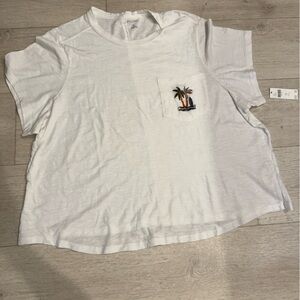 Pilcro White Short Sleeve Tee with Palm Tree Embroidery